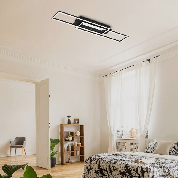 Briloner Frame Mid plafonieră LED, 3.000 K, neagră, Negru, Camera de zi / sufragerie, Metal, Modern, Plafon cu flacără multiplă