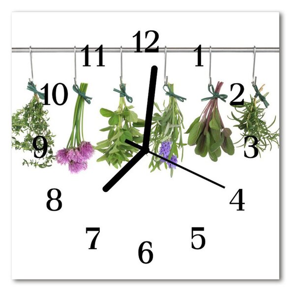 Ceas de perete din sticla pătrat Ierburi Flori și Plante multicolori