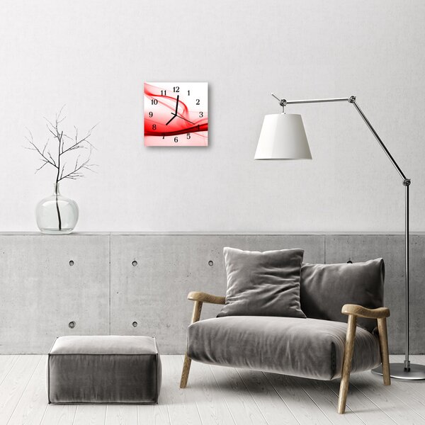 Ceas de perete din sticla pătrat Abstract Lines Art Red