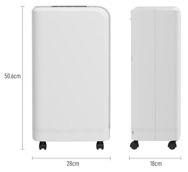 HOMCOM Dezumidificator de 12L cu Rezervor de Apă, Temporizator 24H și Afișaj Digital al Umidității, 28x18x50,6 cm, Alb | Aosom Romania