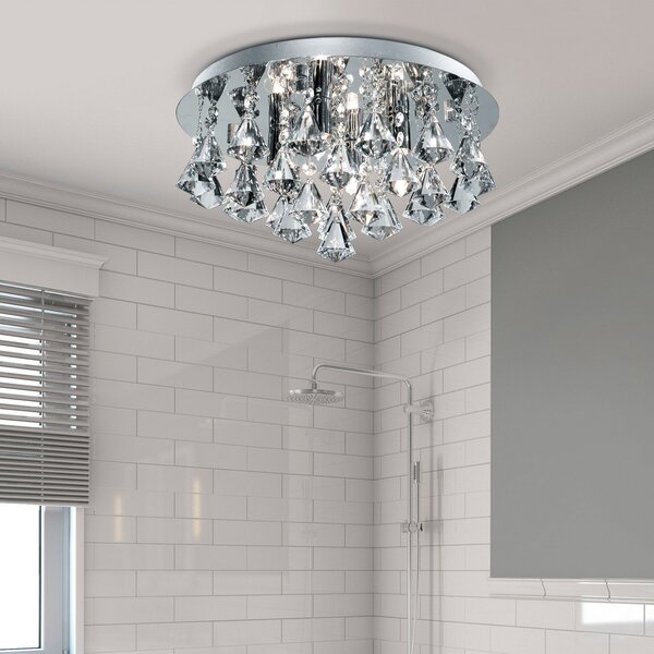 Searchlight Plafonieră Hanna, rotundă IP44 38cm, crom piramidă, reglabil, Metalic, Baie, Metal