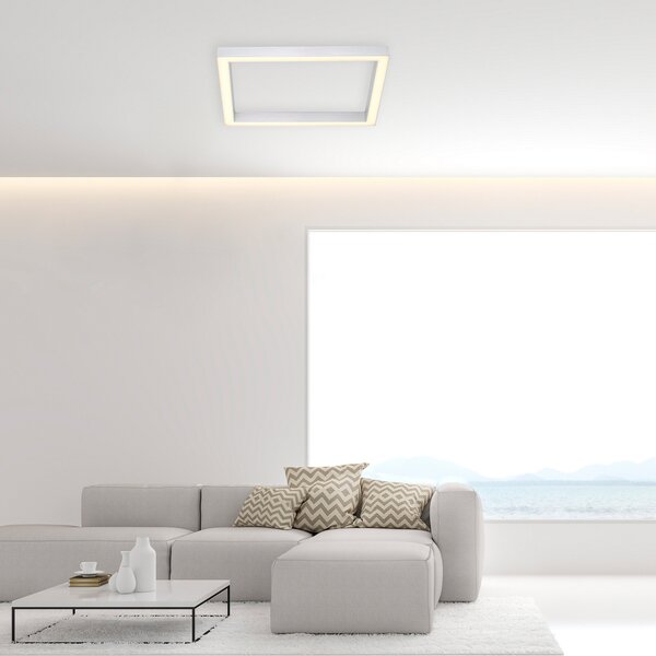 PURE Plafonieră LED Lines, 55 x cm, argintiu, CCT, telecomandă, reglabil, Metalic, Camera de zi / sufragerie, Metal, Modern