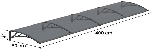 Copertină PREMIUM 400x80 cm, placă 6 mm dintr-o bucată – Negru/Antracit