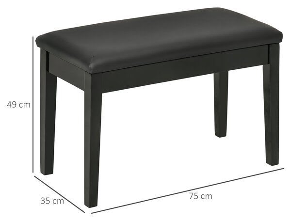 HOMCOM Bancă pentru Pian cu Spațiu de Depozitare, Bancă pentru Pian din Lemn și Piele Ecologică PU, 75x35x49 cm, Negru | Aosom Romania