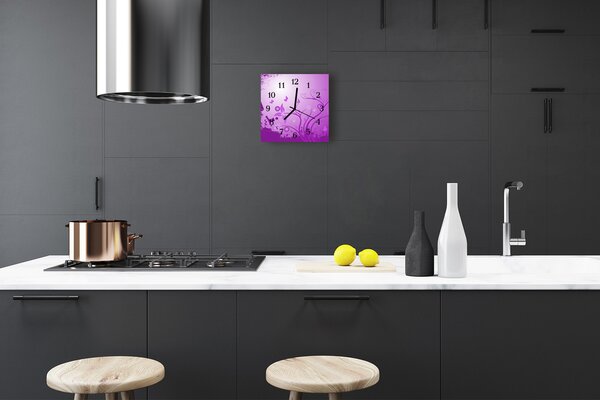 Ceas de perete din sticla pătrat Flori Art Flori & Plante Purple