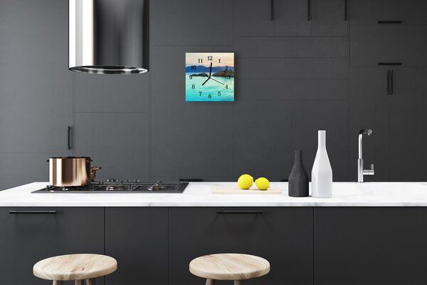 Ceas de perete din sticla pătrat Sea Island Peisaj albastru