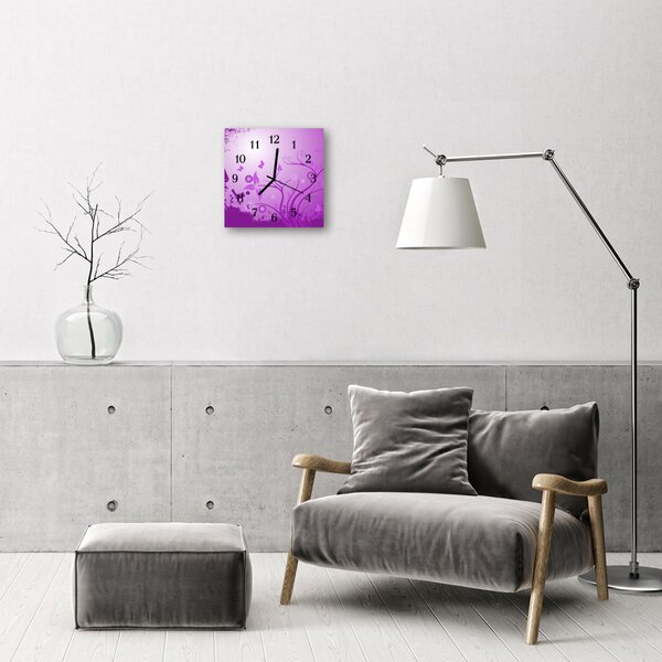 Ceas de perete din sticla pătrat Flori Art Flori & Plante Purple