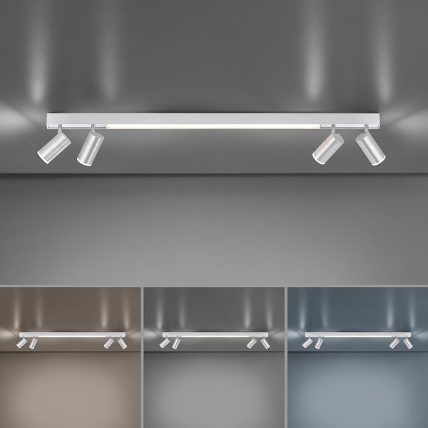 PURE Plafonieră LED Lines, 120 cm, argintiu, telecomandă, reglabil, Gri, Camera de zi / sufragerie, Metal, Modern