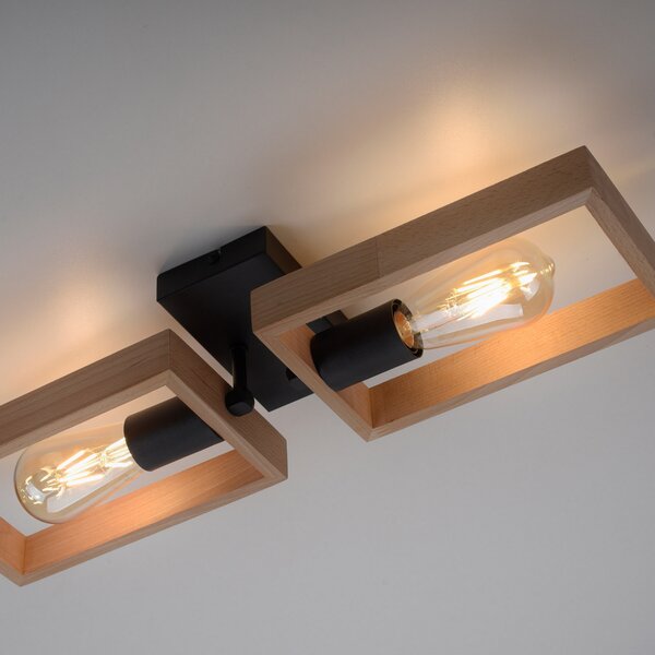 JUST LIGHT. GmbH Plafonieră cu ramă din lemn, două lumini, reglabil, Lemn, Camera de zi / sufragerie, Lemn