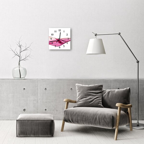 Ceas de perete din sticla pătrat Abstract Lines Art roz