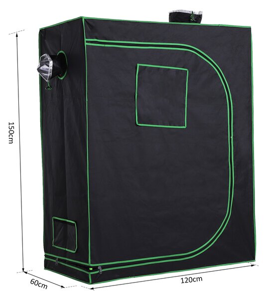 Outsunny Cort Hidroponic pentru Cultivare din Oxford 600D cu 3 Prize de Aer Reglabile și Fereastră, 120x60x150 cm, Negru | Aosom Romania