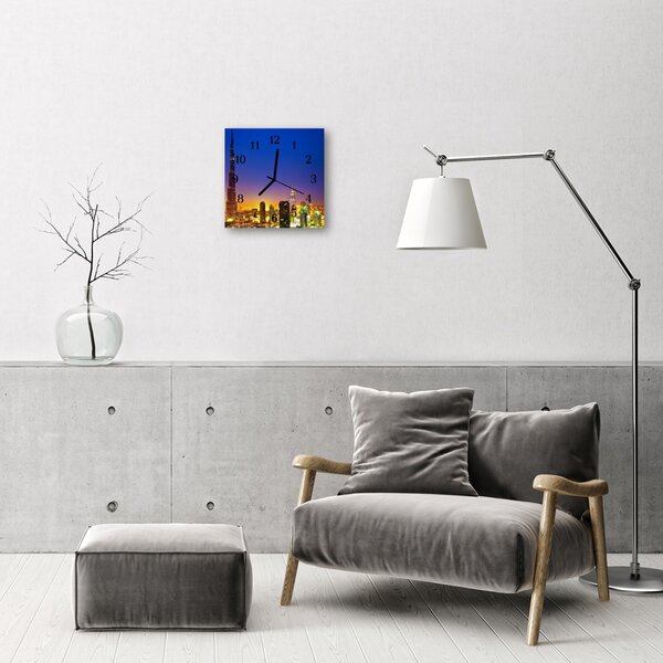 Ceas de perete din sticla pătrat Skyline Dubai Oraș Multi-colorat