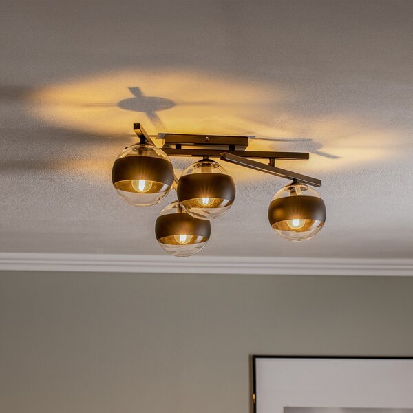 EMIBIG LIGHTING Plafonieră Smart, negru/transparent, 4 becuri, reglabil, Negru, Camera de zi / sufragerie, Metal, Modern
