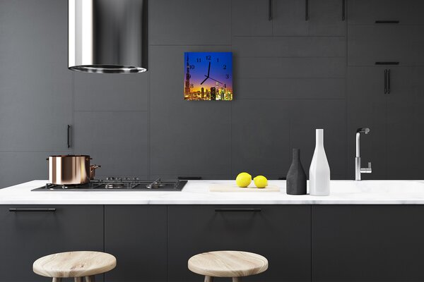 Ceas de perete din sticla pătrat Skyline Dubai Oraș Multi-colorat