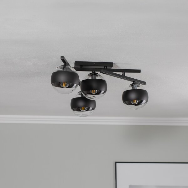 EMIBIG LIGHTING Plafonieră Smart, negru/transparent, 4 becuri, reglabil, Negru, Camera de zi / sufragerie, Metal, Modern