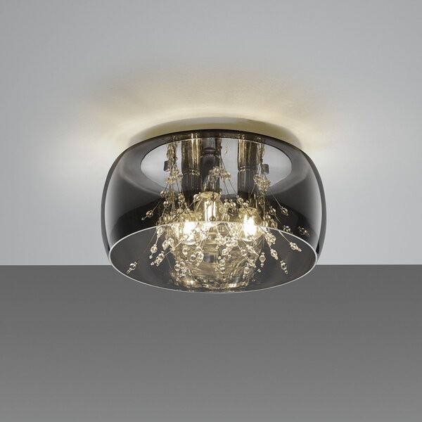 Trio Lighting Plafonieră Crystel din sticlă, cromată, Ø 34 cm, reglabil, Metalic, Camera de zi / sufragerie, Sticlă, Modern