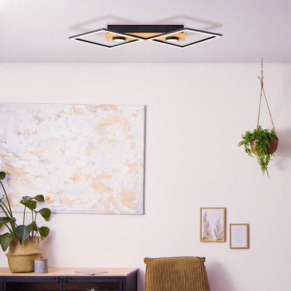 Brilliant Woodbridge plafonieră LED, două surse, reglabil, Negru, Camera de zi / sufragerie, Lemn