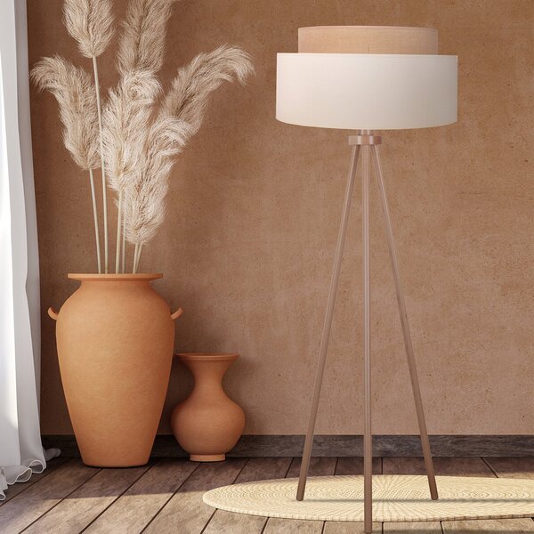 Duolla Lampadar Boho, bej/maro/lemn, material textil/lemn, 140 cm, Lemn, dormitor, Lemn, Tripod