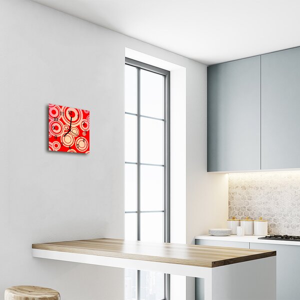 Ceas de perete din sticla pătrat Cercuri Red Art Red