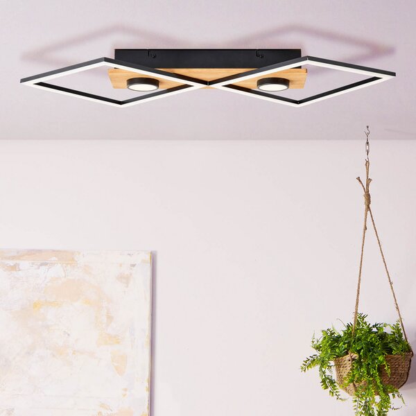 Brilliant Woodbridge plafonieră LED, două surse, reglabil, Negru, Camera de zi / sufragerie, Lemn
