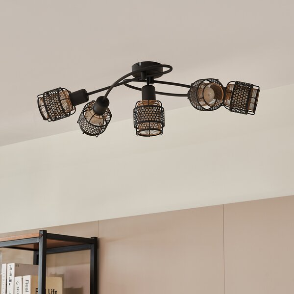 Lindby Eudoria plafonieră 5 becuri negru/auriu, reglabil, Negru, Camera de zi / sufragerie, Metal, Modern