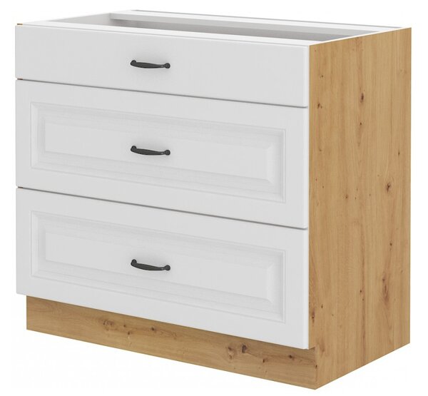 Dulap inferior de bucătărie Sheila 80 D 3S BB (Stejar artisan + Alb). 1032446