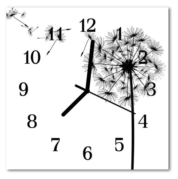 Ceas de perete din sticla pătrat Păpădie Flori & Plante Black & White