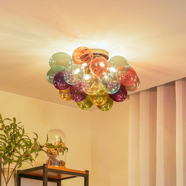 Lucande Plafonieră Diborah, colorat, sticlă, Ø 50 cm, G9, reglabil, Multicolor, Camera de zi / sufragerie, Sticlă, Design