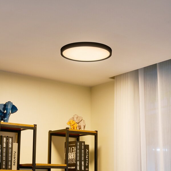 Lindby plafonieră cu LED Pravin, Ø 40 cm, 3.000 K, negru, Negru, Camera de zi / sufragerie, Plastic, Modern