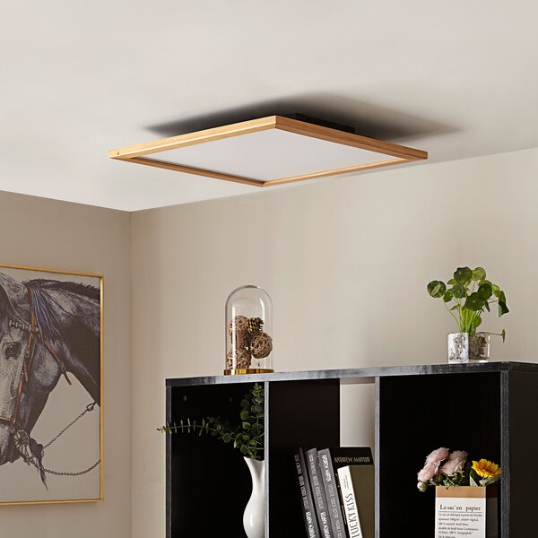 Lucande LED plafonieră Joren, 52 cm, lemn, CCT, telecomandă, reglabil, Lemn, Camera de zi / sufragerie, Lemn, Casă de țară / Rustic