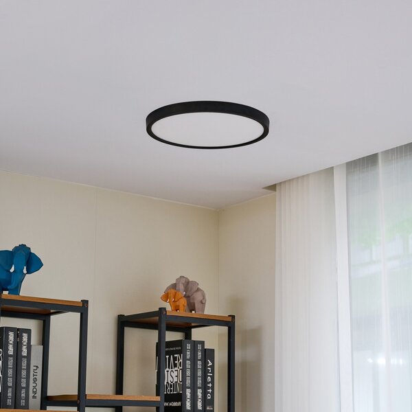 Lindby plafonieră cu LED Pravin, Ø 40 cm, 3.000 K, negru, Negru, Camera de zi / sufragerie, Plastic, Modern