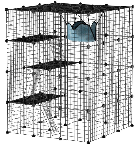 PawHut Căsuță pentru Pisici cu 4 Nivele, 3 Platforme de Sărit, Rampe, 5 Uși și Covoare Antiderapante, 105x105x140 cm, Negru | Aosom Romania