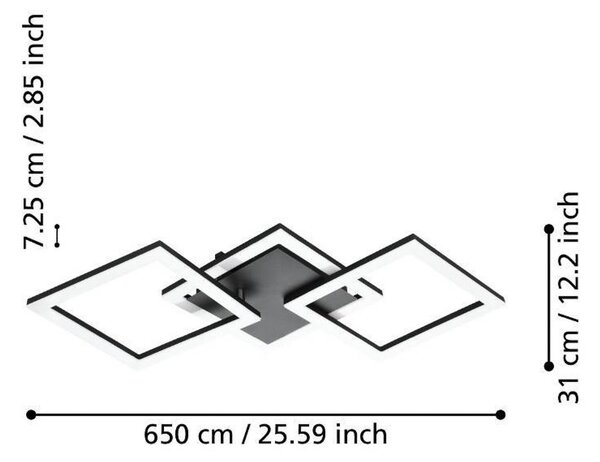 EGLO connect Paranday-Z plafonieră LED 3 bec 65cm, reglabil, Negru, Camera de zi / sufragerie, Metal, Modern