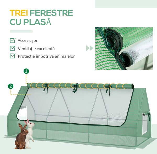 Outsunny Seră de Grădină cu 2 Ferestre Laterale și Fereastră Centrală Rulantă, din Oțel, PE și PP, 240x90x90 cm, Verde | Aosom Romania