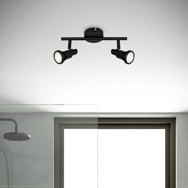 Briloner Spot LED tavan Flamo IP44 2 becuri ajustabil negru, Negru, Baie, Metal, Modern