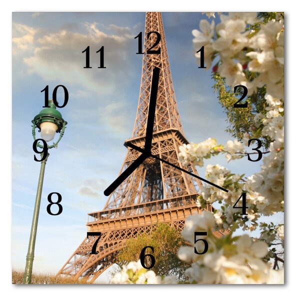 Ceas de perete din sticla pătrat Turnul Eiffel din Paris Oraș multi-colorat