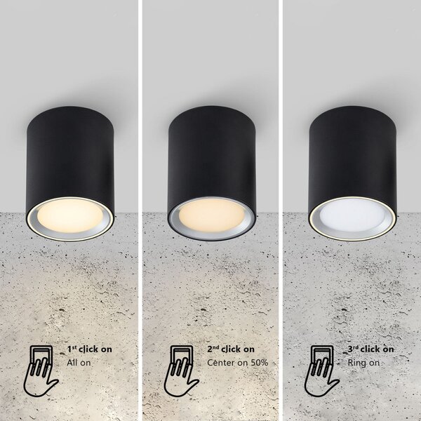 Nordlux Spot LED Fallon long, dimabil 3 trepte, negru/oțel, reglabil, Negru, Camera de zi / sufragerie, Metal