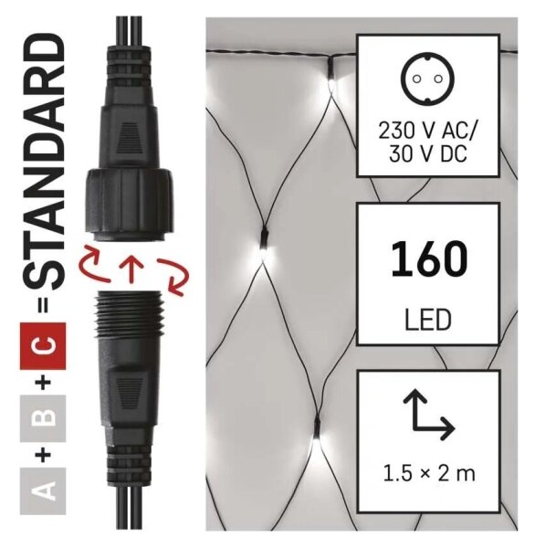 Instalație LED de Crăciun de exterior 160xLED/2x1,5m IP44 alb rece