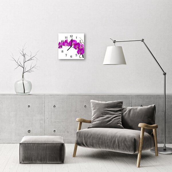 Ceas de perete din sticla pătrat Orchid Flori & Plante Purple