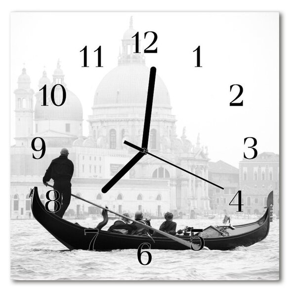 Ceas de perete din sticla pătrat Veneția barca orașului Black & White