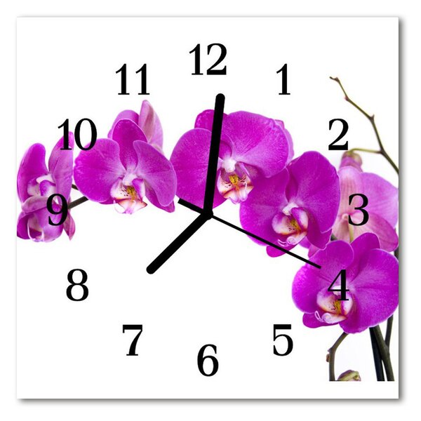 Ceas de perete din sticla pătrat Orchid Flori & Plante Purple