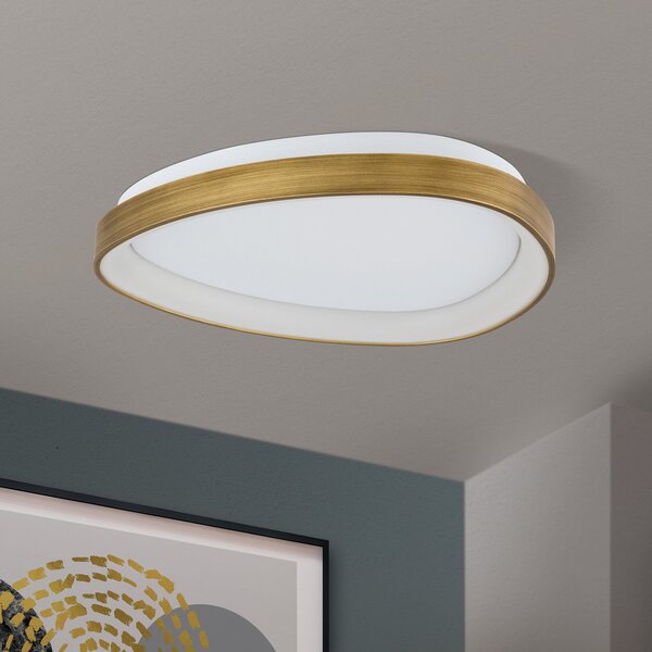 ORION Plafonieră Charlie LED, Ø 45 cm, alb opal, culoare alamă antică, Bronz / Alamă Veche, Camera de zi / sufragerie, Plastic, Modern