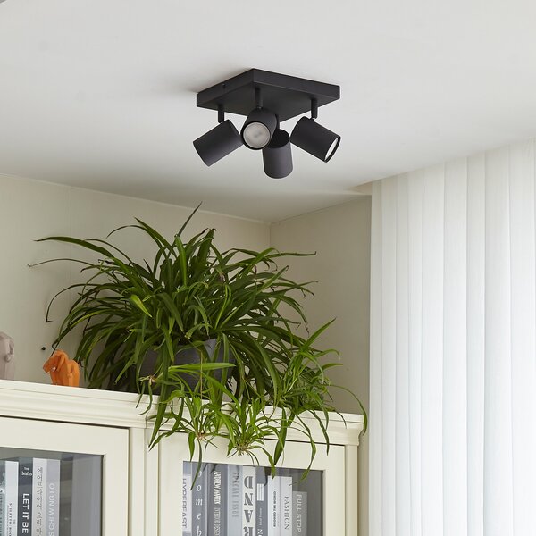 Lindby Spot de plafon Jorell, negru, 20 cm, 4 becuri., reglabil, Negru, Studiu / Birou, Metal, Modern