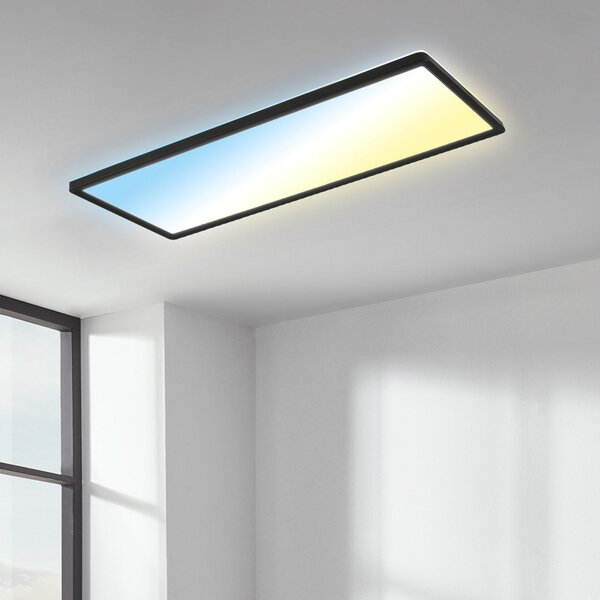 Briloner Slim panou LED negru ultraplat CCT, 59x20cm, reglabil, Negru, Camera de zi / sufragerie, Plastic, Modern