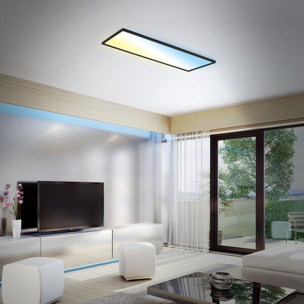 Briloner Slim panou LED negru ultraplat CCT, 59x20cm, reglabil, Negru, Camera de zi / sufragerie, Plastic, Modern