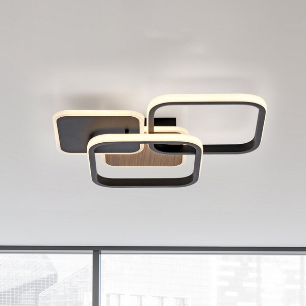 JUST LIGHT. GmbH Plafonieră LED Sevent, unghiulară 3.000 K de culoarea lemnului, Lemn, Camera de zi / sufragerie, Metal, Modern