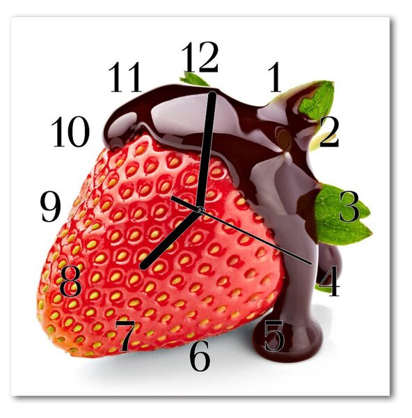 Ceas de perete din sticla pătrat Ciocolata Strawberry Food and Drinks Red, Brown