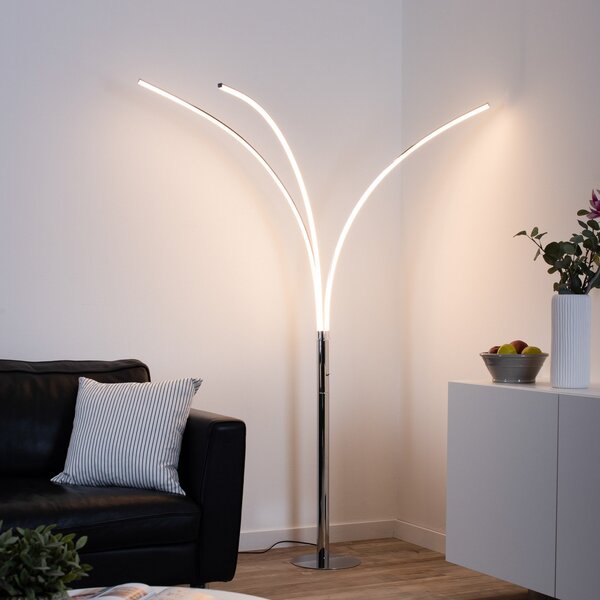 JUST LIGHT. GmbH Lampă de podea cu LED Maja, trei lumini, cromată, Metalic, Camera de zi / sufragerie, Metal, Modern