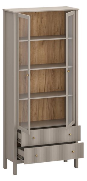 Vitrina pentru living KLEO, taupe, PAL laminat, cu iluminare LED, 90x3