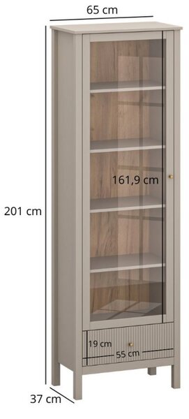 Vitrina pentru living KLEO, taupe, PAL laminat, cu iluminare LED, 65x3